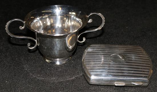 Silver 2 handled cup & cigarette case